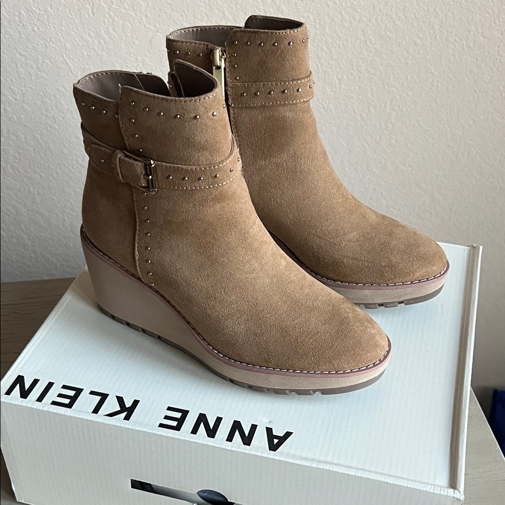 Anne Klein Brown Suede Wedge Boots